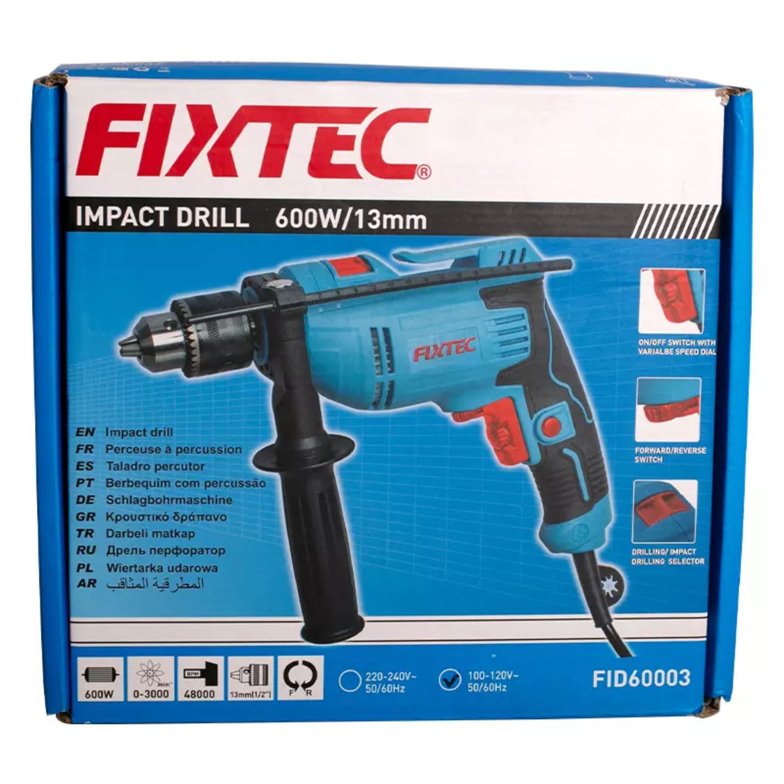 Taladro de Impacto 600W Fixtec FID60003 - accesorios