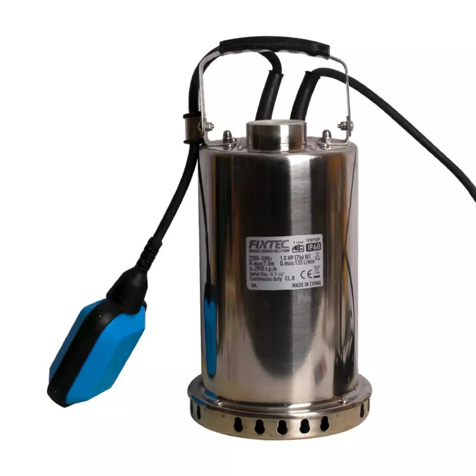 Bomba Sumergible Fixtec 0.5 HP (370W) para Aguas Residuales – 108 L/min