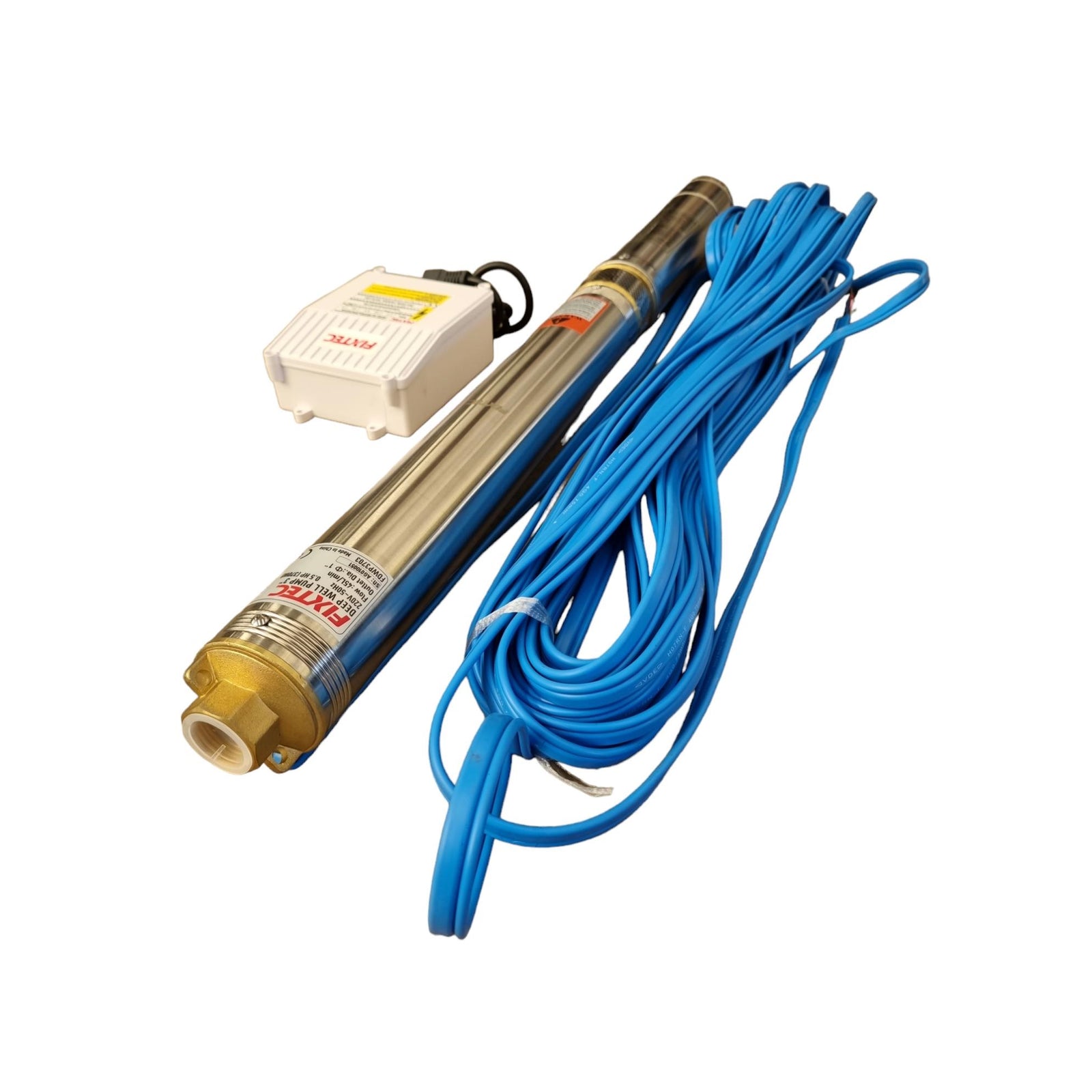 Bomba de Pozo Profundo Fixtec 3" 0.5HP – Sumergible 370W con 30m de Cable y Caja de Control