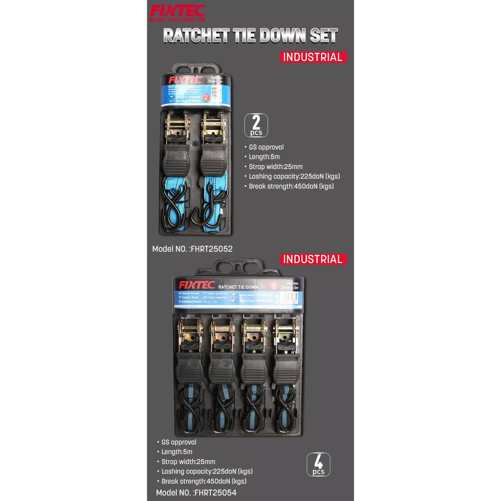 Eslinga Ratchet (225kg) Fixtec Fhrt25052 25mm X 5mt (2unid)