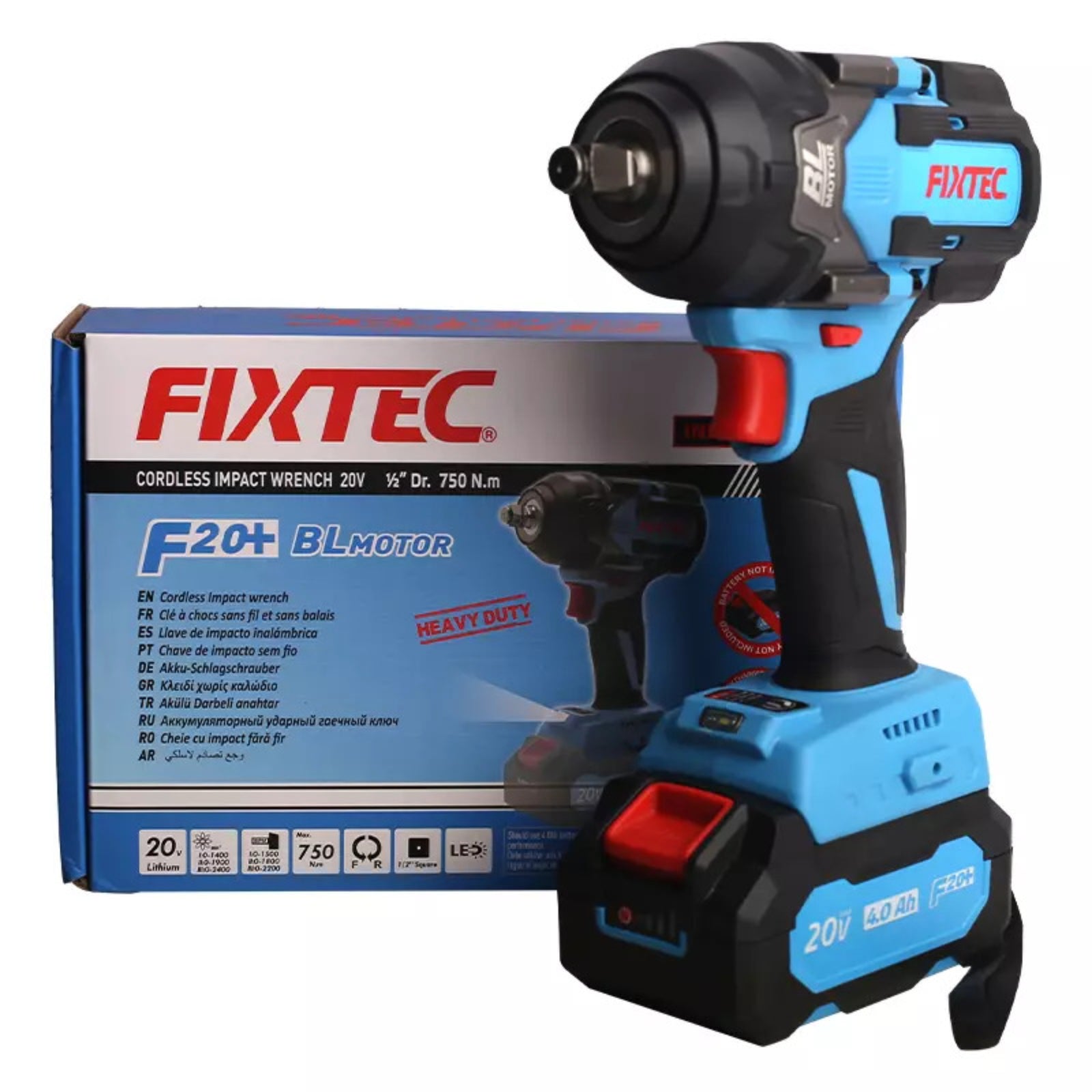 Llave de Impacto 20V Fixtec F20+ Brushless 750Nm – Kit 2 Baterías 4.0Ah