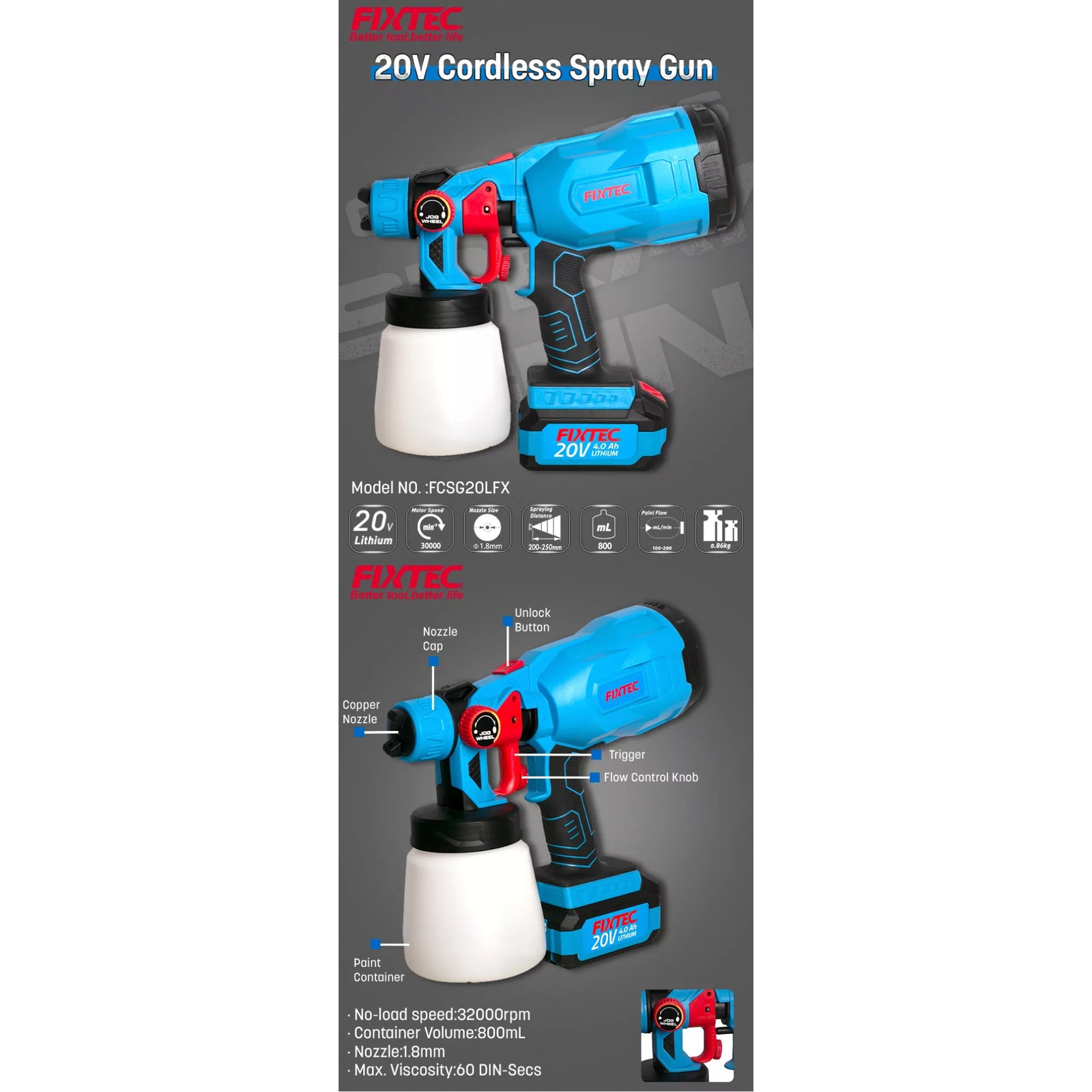 Pistola Pintar Pulverizar Fixtec Fcsg20lfx12 F20+ 2.0a Litio