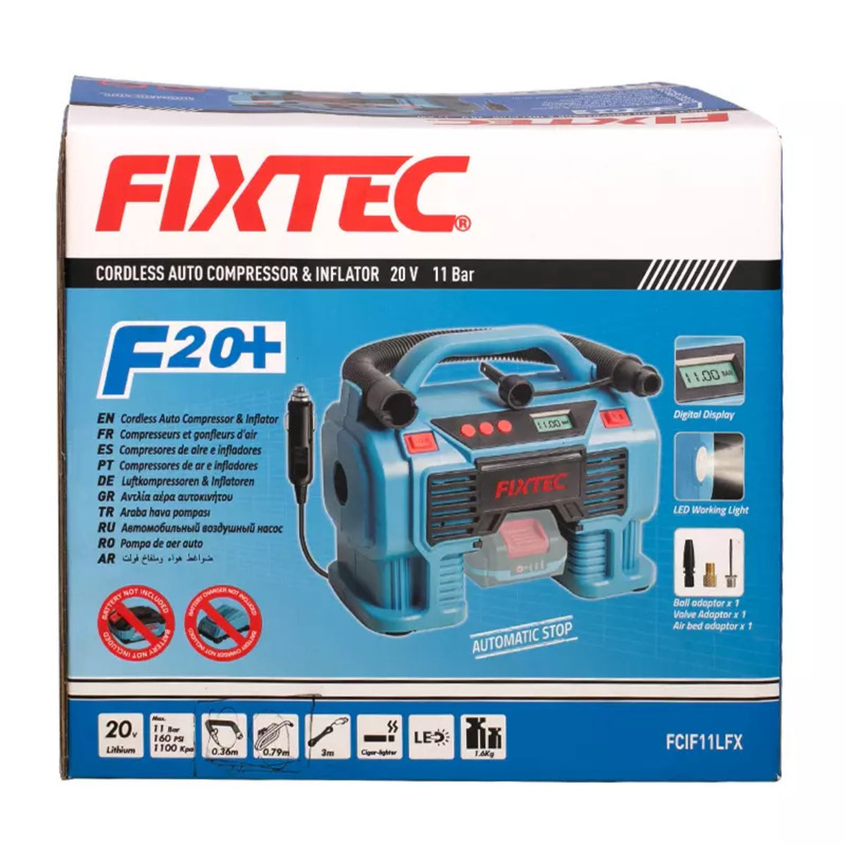 Compresor de Aire Inalámbrico 20V Fixtec FCIF11LFX-12 Linterna LED 160 PSI
