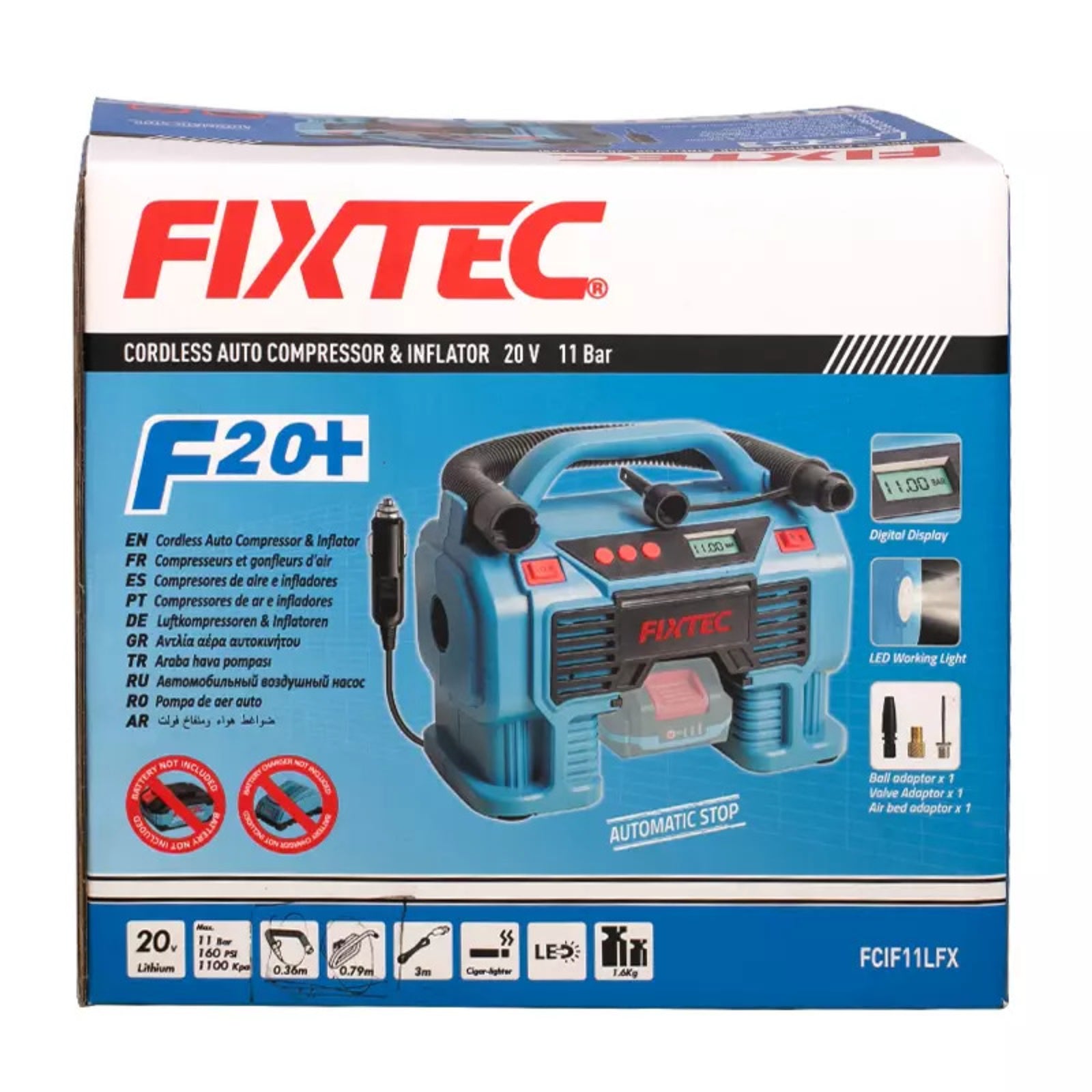 Compresor de Aire Inalámbrico 20V Fixtec FCIF11LFX-12 Linterna LED 160 PSI