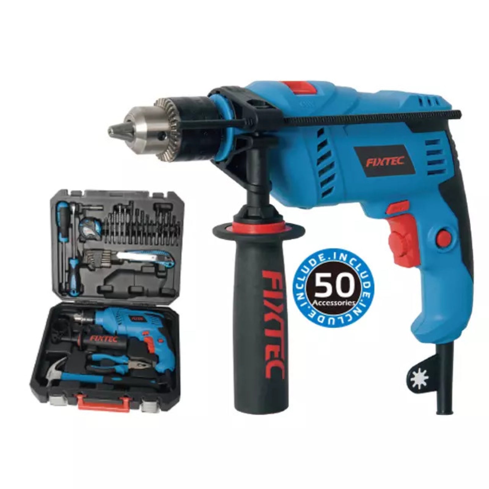 Set Taladro de Impacto 600W Fixtec FID600K50 con 50 Accesorios y Maletín