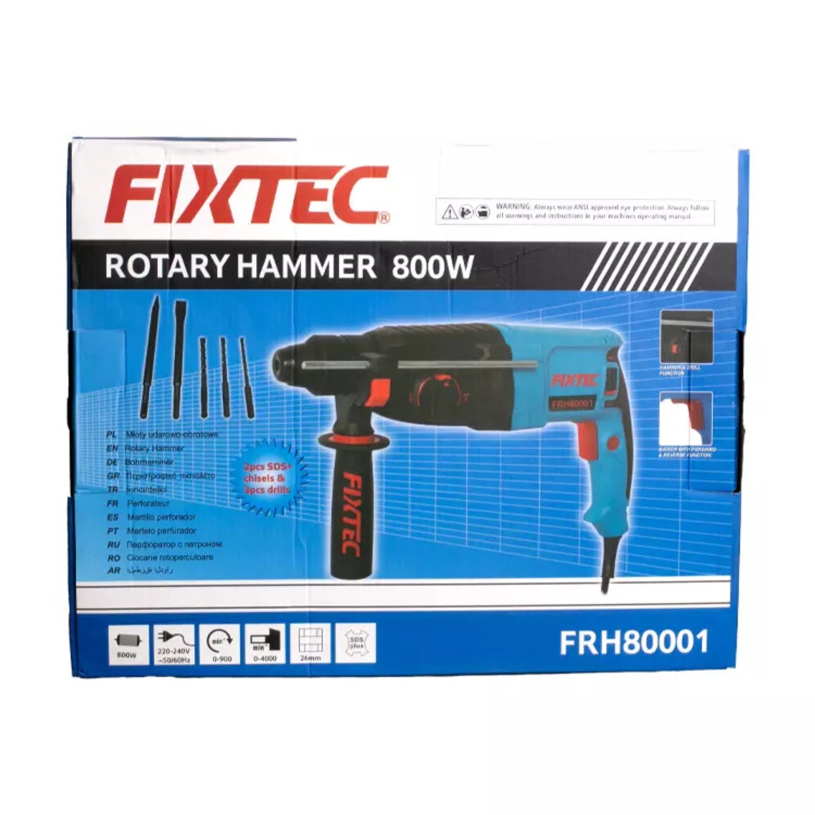 Rotomartillo SDS Plus 26mm Fixtec 800W – 3 Joules de Potencia