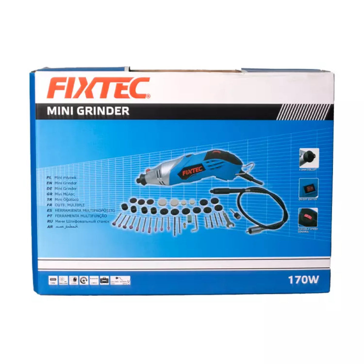 Kit Mini Esmeril Fixtec 170W + 40 Accesorios y Eje Flexible (Tipo Dremel)