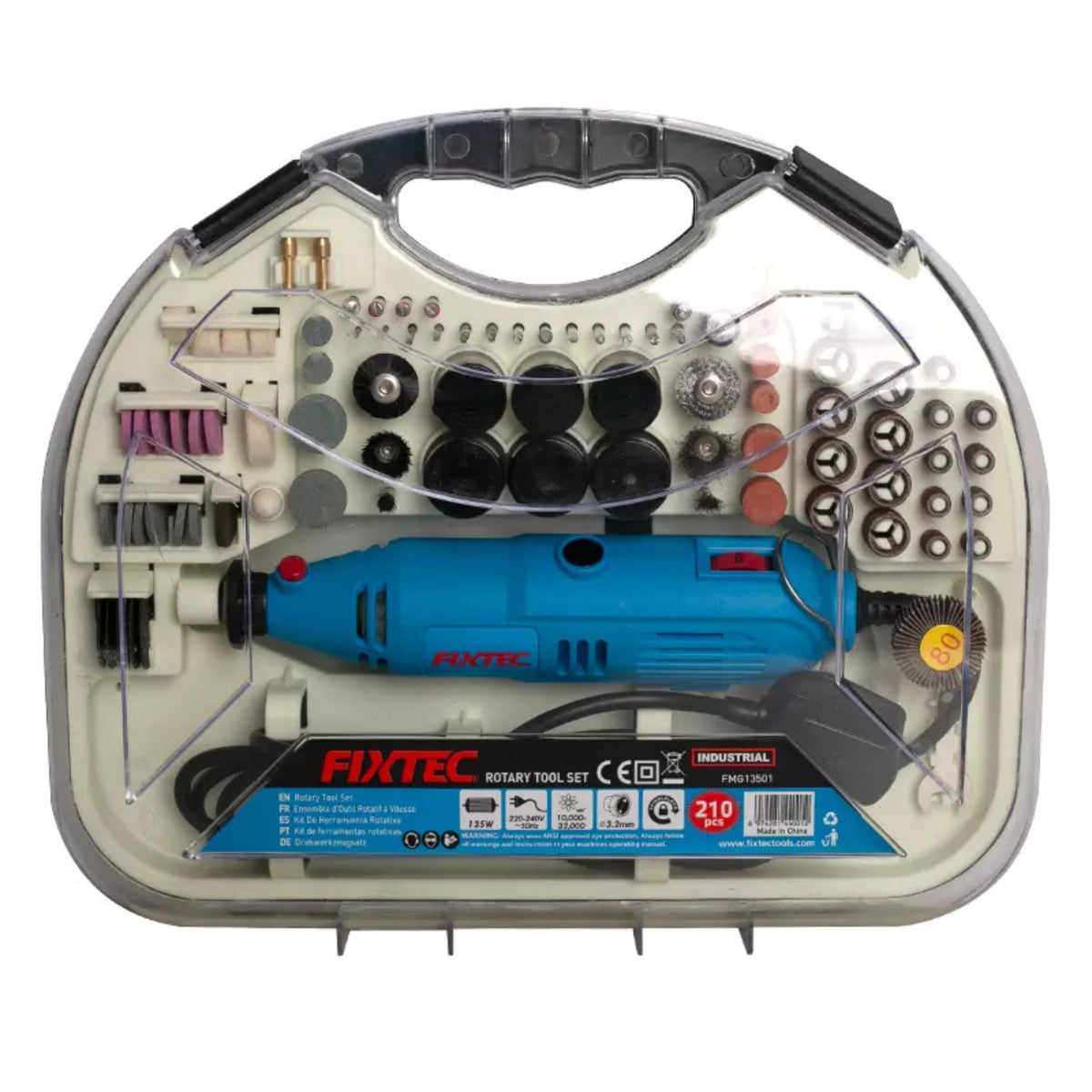 Kit Mini Esmeril 135W Fixtec FMG13501 Tipo Dremel con 210 Accesorios