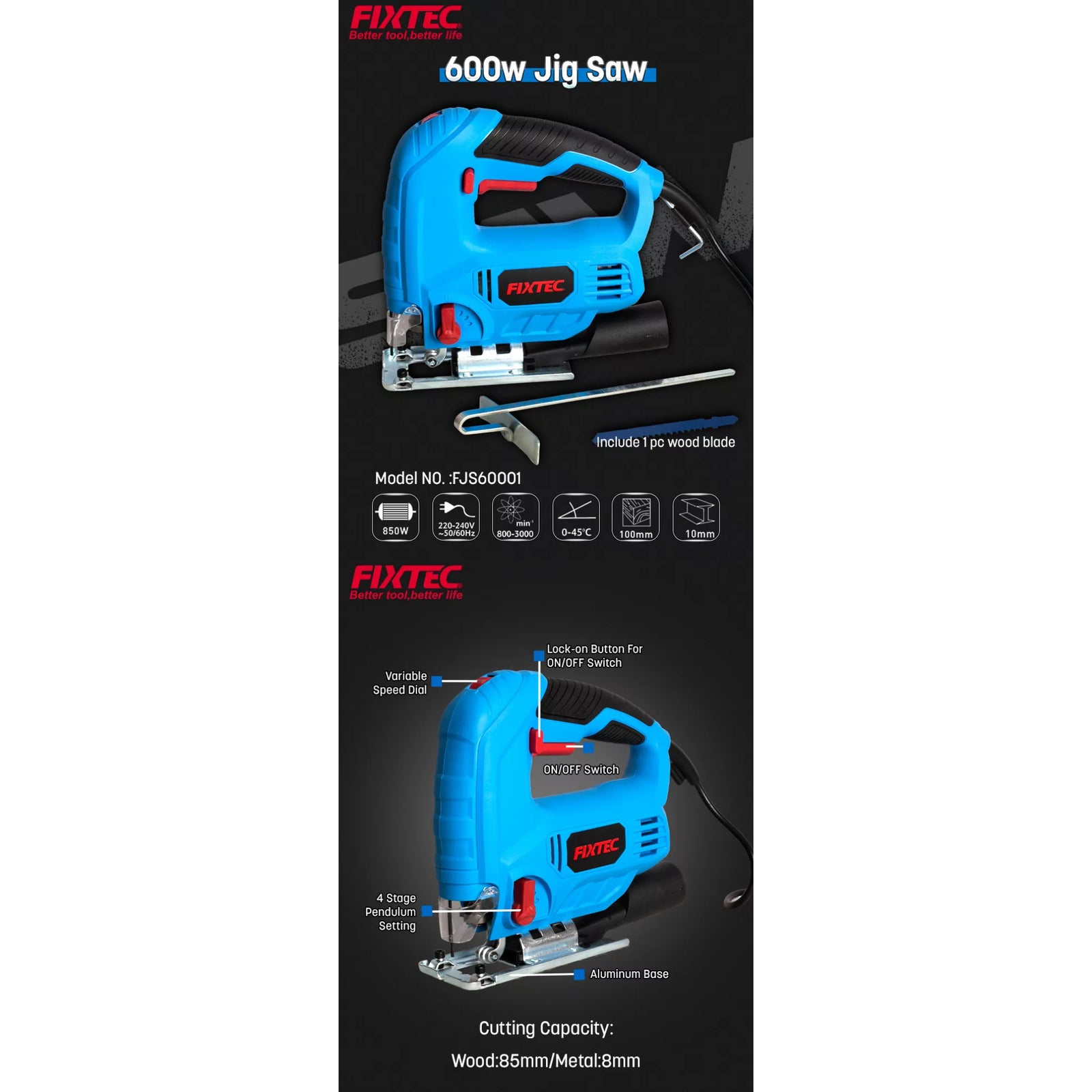 Sierra Caladora Fixtec 60001 - 600w + 2 Accesorios