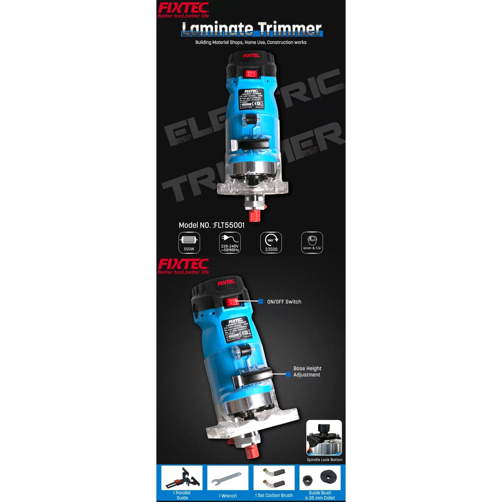 Fresadora de Palma 550W – Rebajadora Tupi Eléctrica 28.000 RPM