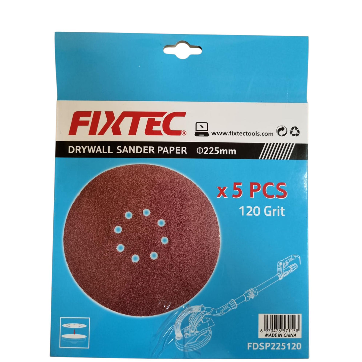 Set 5 Discos Lija Orbital Excentrica 225mm Fixtec Grano 120