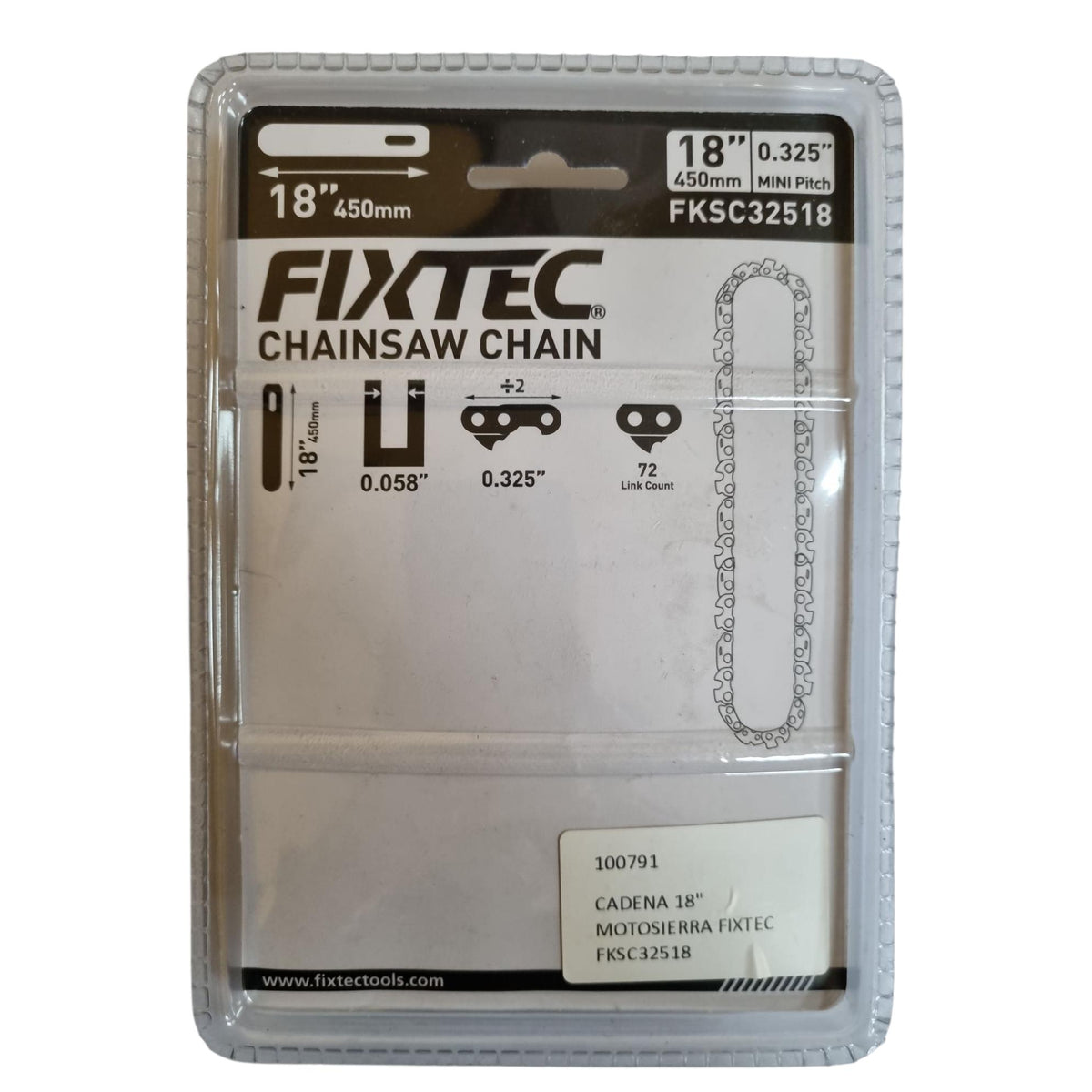 Cadena de Motosierra 18" (450mm) Fixtec FKSC32518 - 72 Eslabones