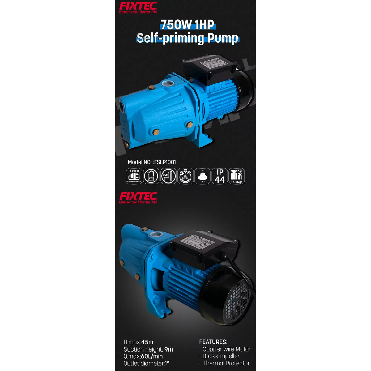 Bomba Autocebante 1 Fixtec Fslp1001 - 1hp 750w