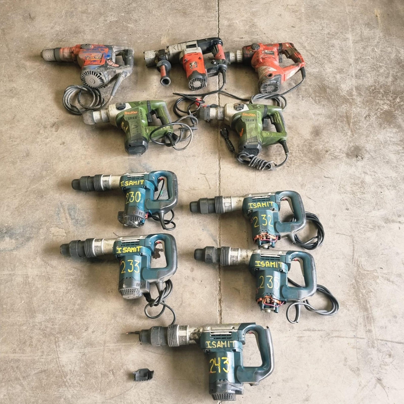 Lote 10 Cincelador y Rotomartillo SDS Plus tipo Bosch, Baker y Einhell