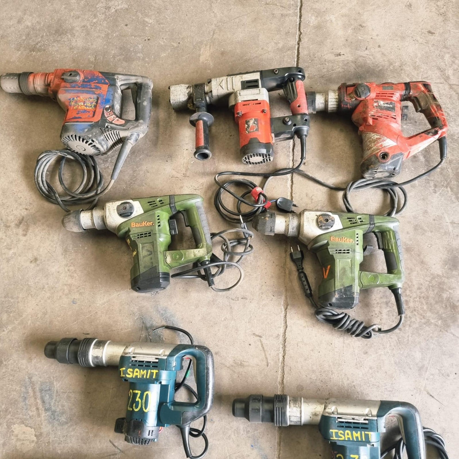 Lote 10 Cincelador y Rotomartillo SDS Plus tipo Bosch, Baker y Einhell