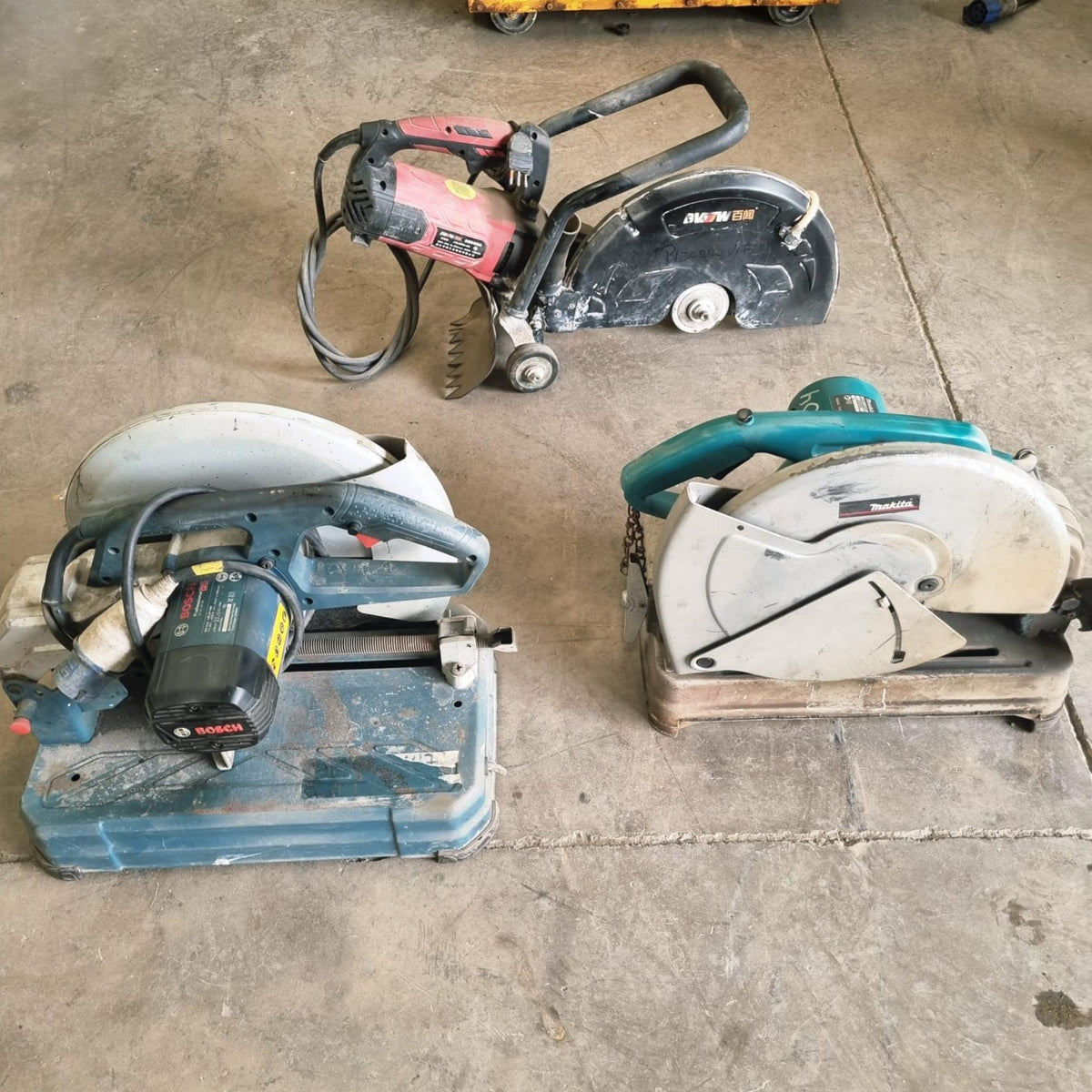 Lote 2 Tronzadora Bosch Makita y 1 Cortadora Hormigon Eléctrico